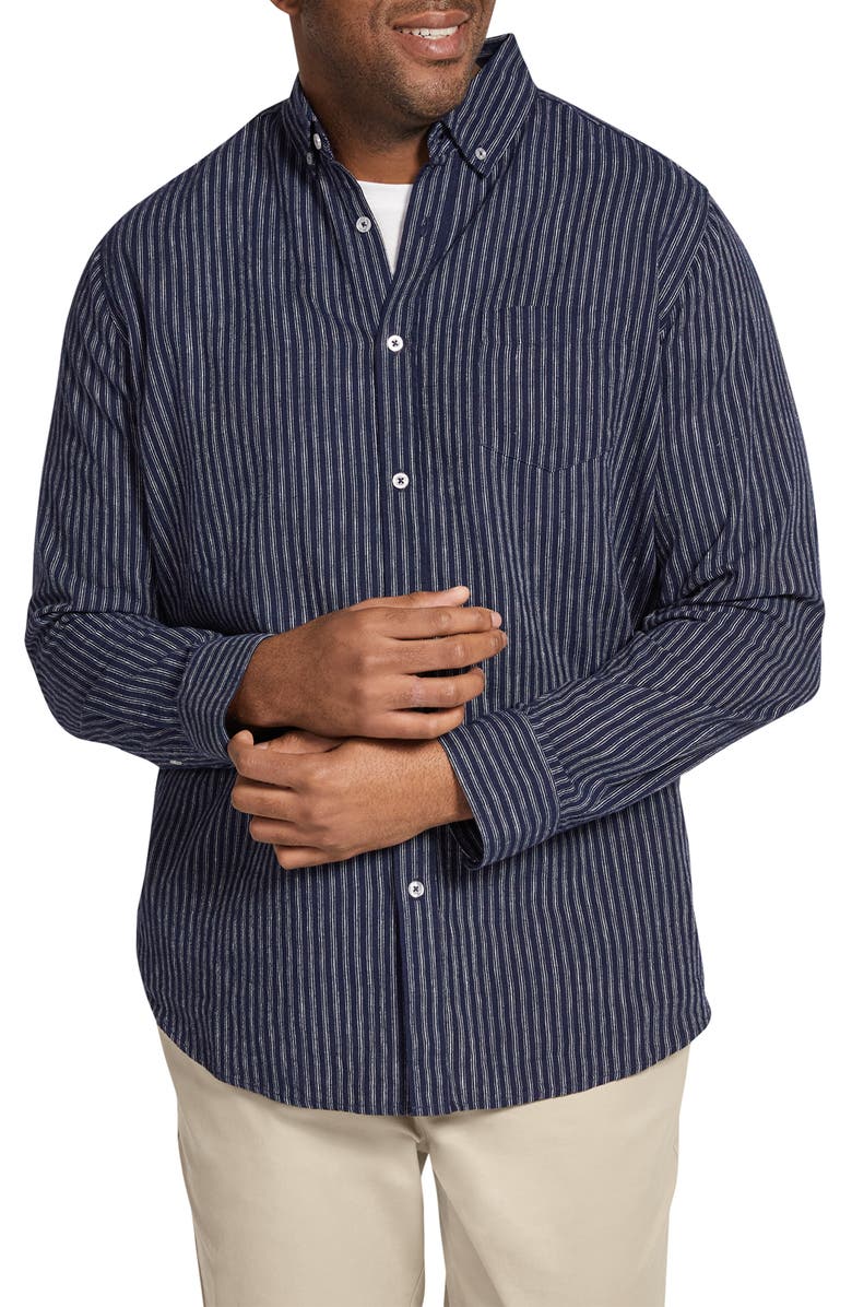 Johnny Bigg Regular Fit Capri Stripe Linen & Cotton Button-Up Shirt, Main, color,
