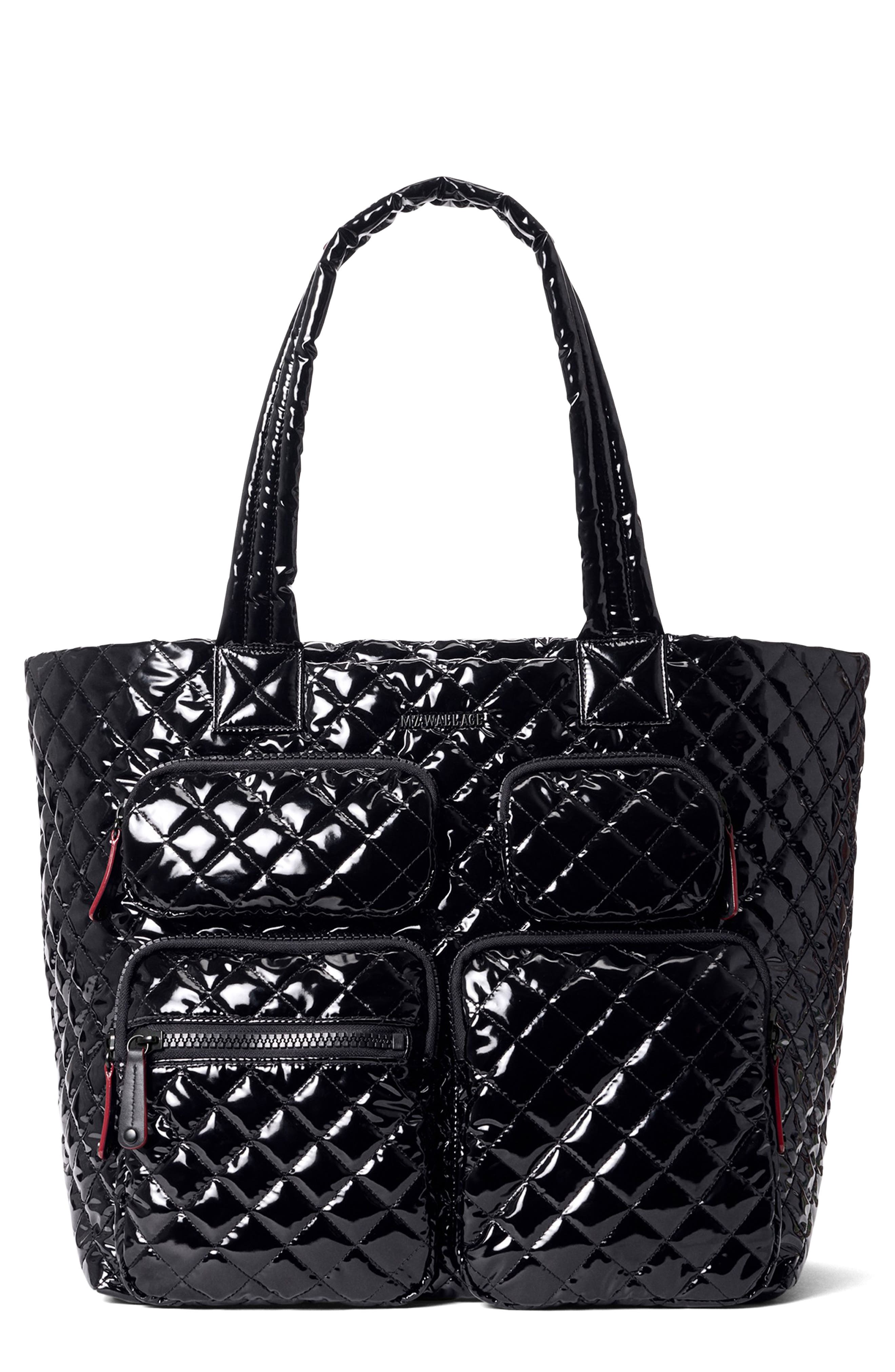MZ Wallace Large Metro Quilted Nylon Travel Tote, Main, color, Black Lacquer