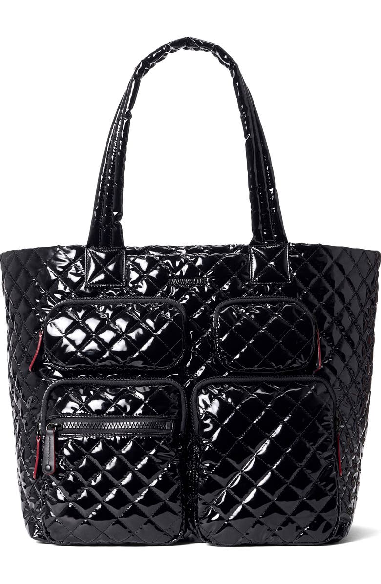 MZ Wallace Large Metro Quilted Nylon Travel Tote, Main, color, Black Lacquer