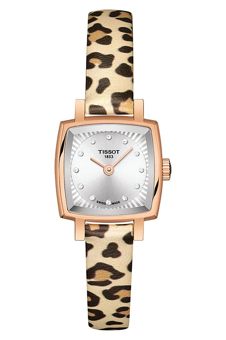 Lovely Wild Diamond Leather Strap Watch, 20mm, Main, color, BEIGE