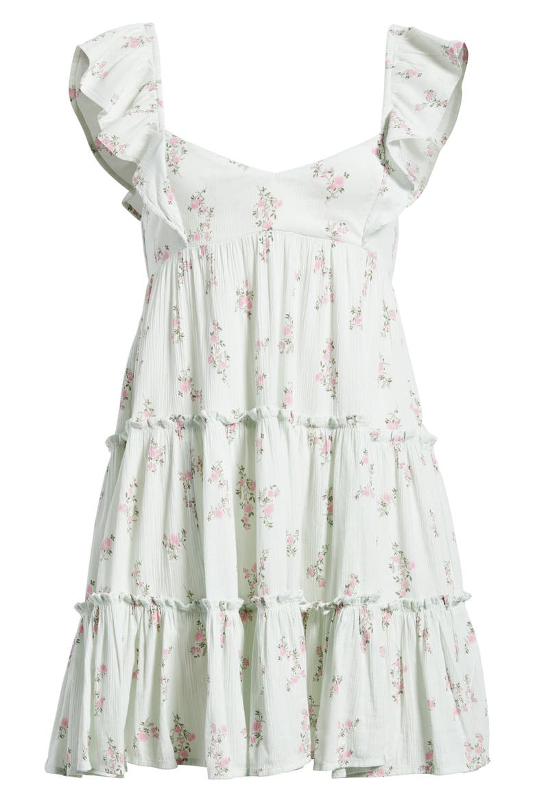 Flutter Sleeve Cotton Blend Mini Sundress, Alternate, color, GREEN- PINK SELINA FLORAL