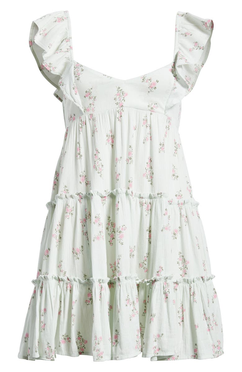 BP. Floral Flutter Sleeve Cotton Blend Mini Sundress, Alternate, color, Green- Pink Selina Floral