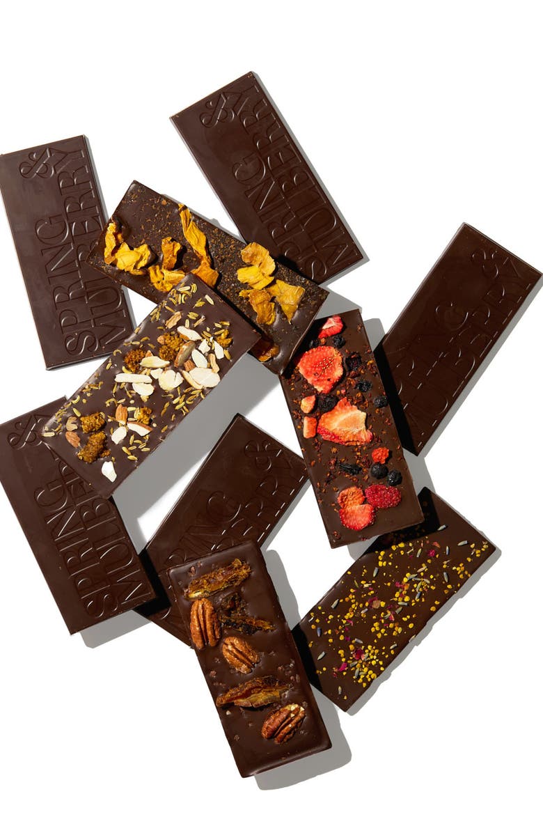 Spring & Mulberry Ultimate Variety Pack Date Sweetened Dark Chocolate Bars 10-Piece Gift Box, Alternate, color, Multi