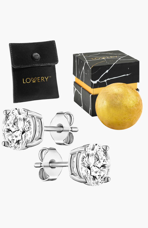 Lovery Sterling Silver Emerald Stud Earrings Bathbomb Gift Set In Solitaire Cubic Zirconium