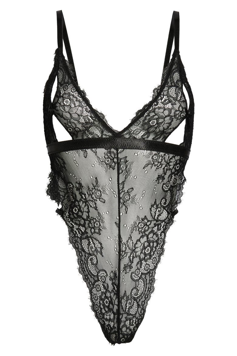 Zuria Open Back Lace Teddy, Alternate, color, BLACK
