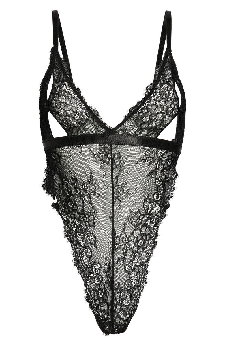 Oh La La Cheri Zuria Open Back Lace Teddy, Alternate, color, Black
