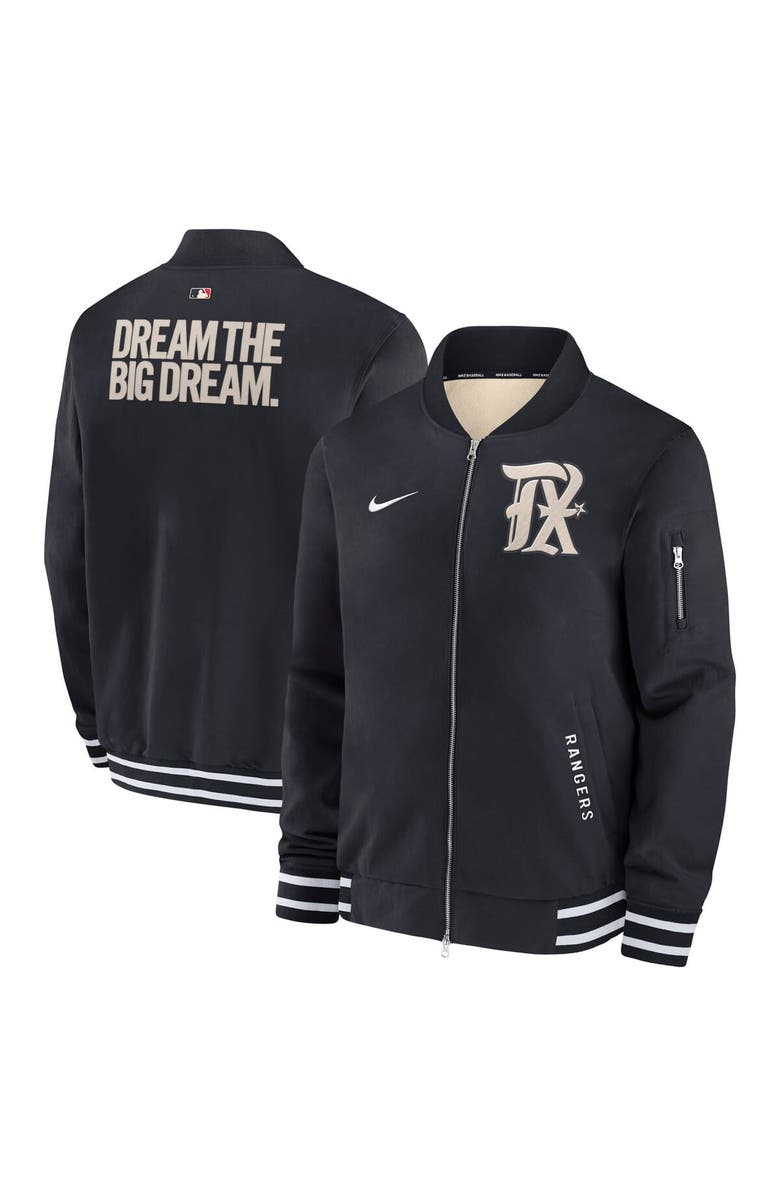 Nike Men's Nike Black Texas Rangers Authentic Collection City Connect Full-Zip Bomber Jacket, Alternate, color, Black