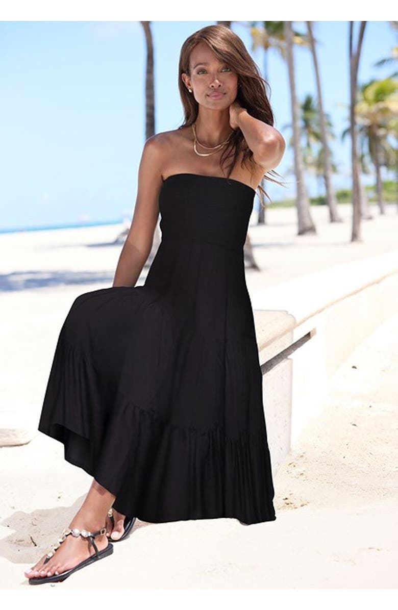 LASCANA Women's Convertible Tiered Dress, Alternate, color, Black