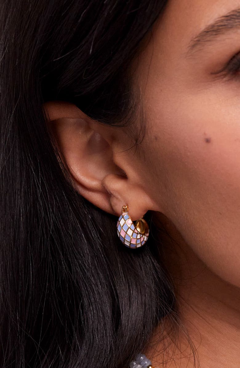 Estella Bartlett Enamel Patchwork Hoop Earrings, Alternate, color, Gold And Multi