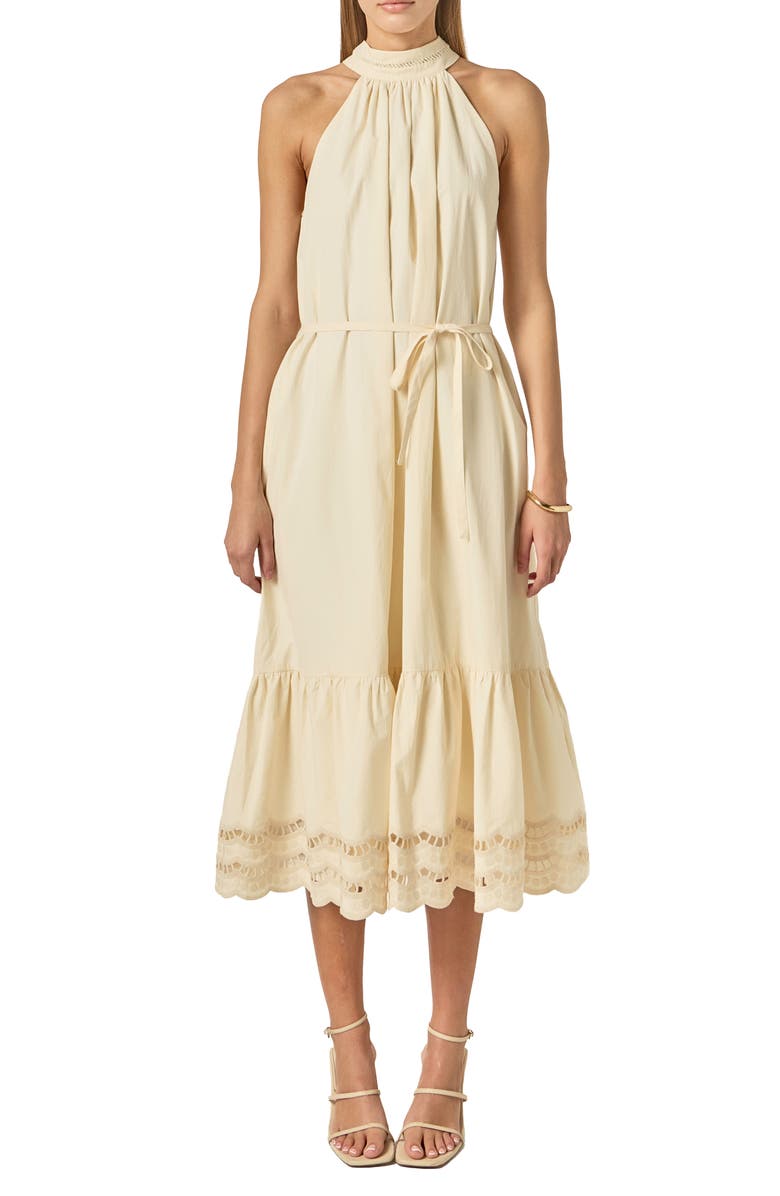 English Factory Embroidered Cotton Poplin Halter Dress, Main, color, Cream