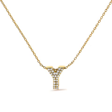 10K Gold Diamond Accent "A-Z" Initial Bubble Pendant Necklace