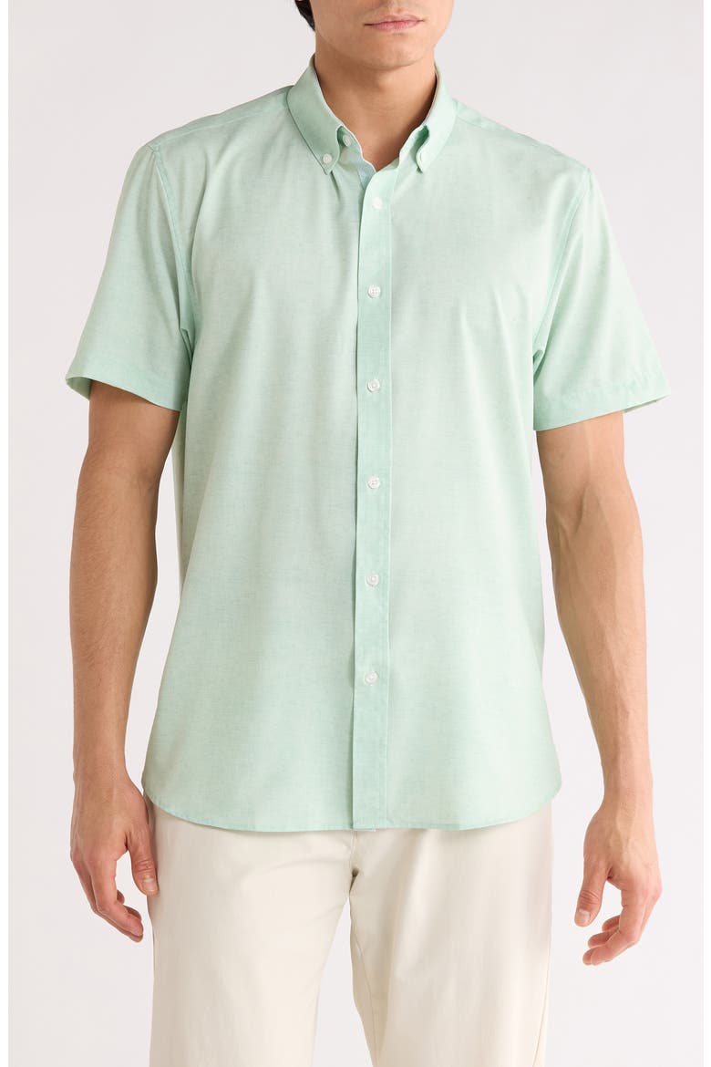 Slim Fit Short Sleeve Button-Down Shirt, Main, color, GREEN