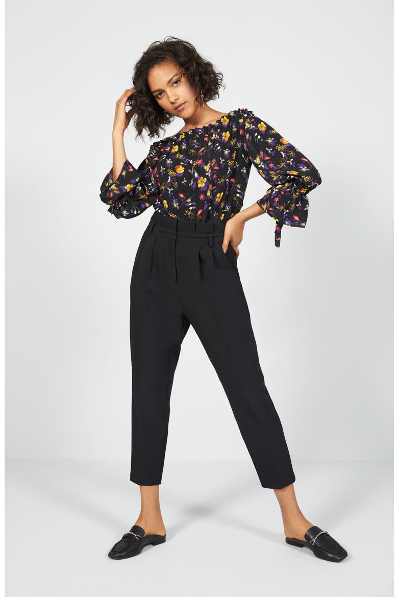 Floral Tie Sleeve Off-the-Shoulder Top, Alternate, color, BLACK MULTI