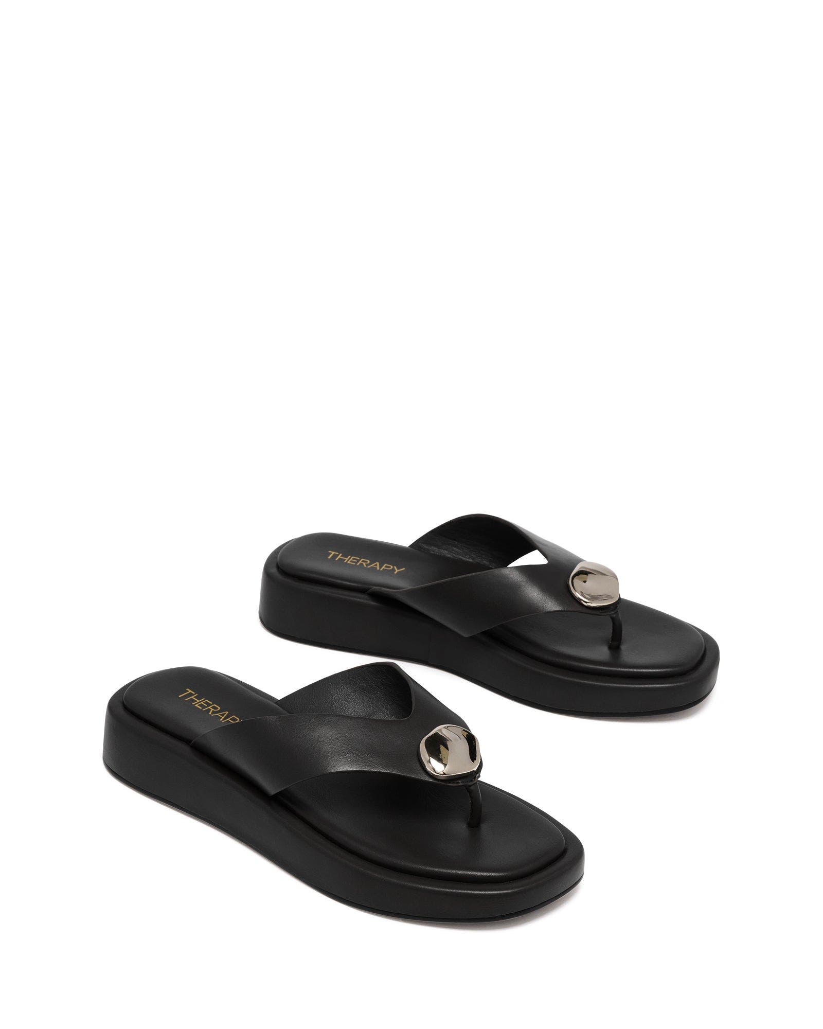 Val Square Toe Thong Sandal, Main, color, Black Smooth Pu