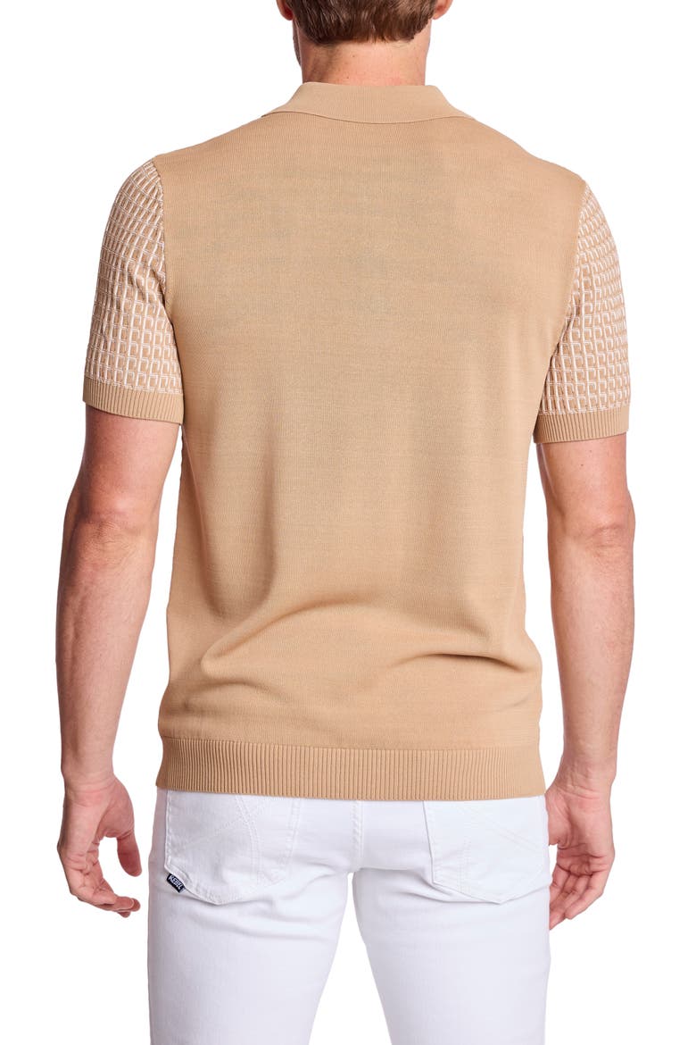 Trim Fit Geometric Knit Polo, Alternate, color, TAN & WHITE