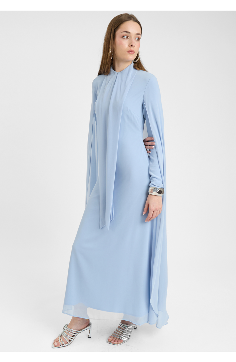 MARYISA Modest Chiffon Dress Maxi With Cape Style, Alternate, color, Blue