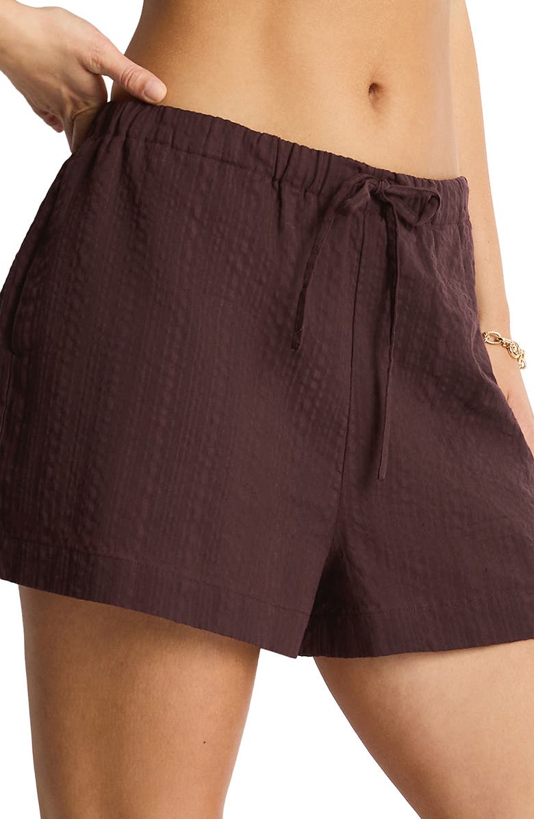 Sea Level Textured Gauze Cover-Up Shorts, Alternate, color, 