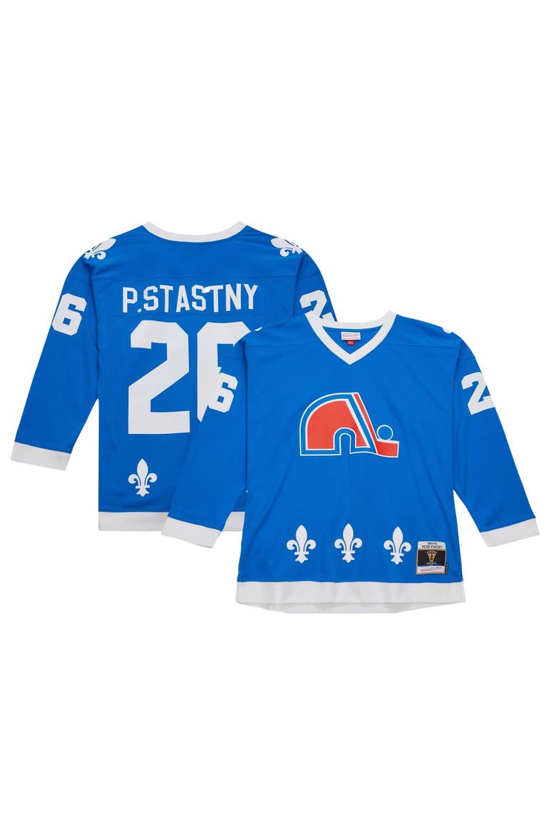 Men's Mitchell & Ness Peter Stastny Blue Quebec Nordiques  Vintage Hockey 1980/81 Blue Line Player Jersey, Main, color, Blue