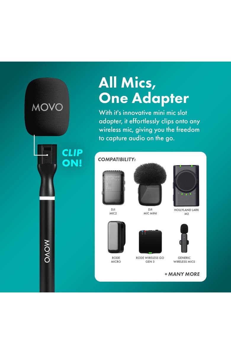 MOVO NanoMic Dual Lightning Wireless Microphone for iPhone 14 and below (Lightning) w/ WMX-HM2 Wireless Handle, Alternate, color, Black