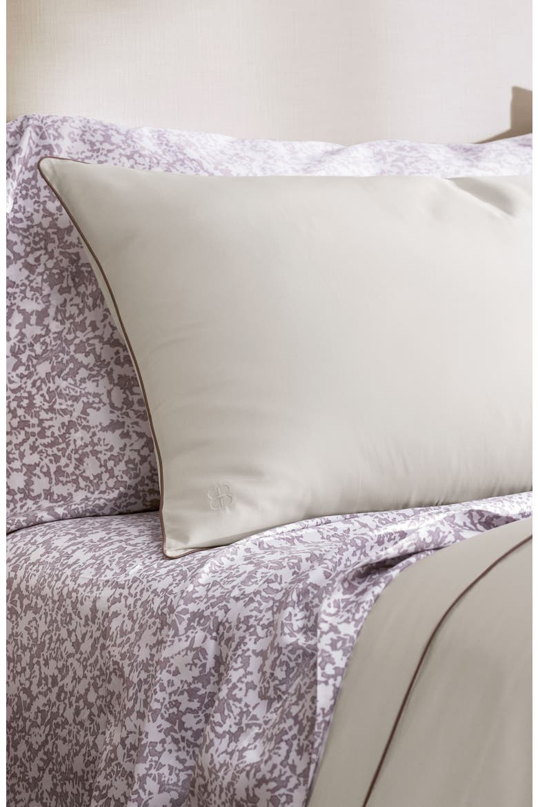 Signature Piped Edge Organic Cotton Duvet & Shams Set, Alternate, color, WHITE/ PLUM