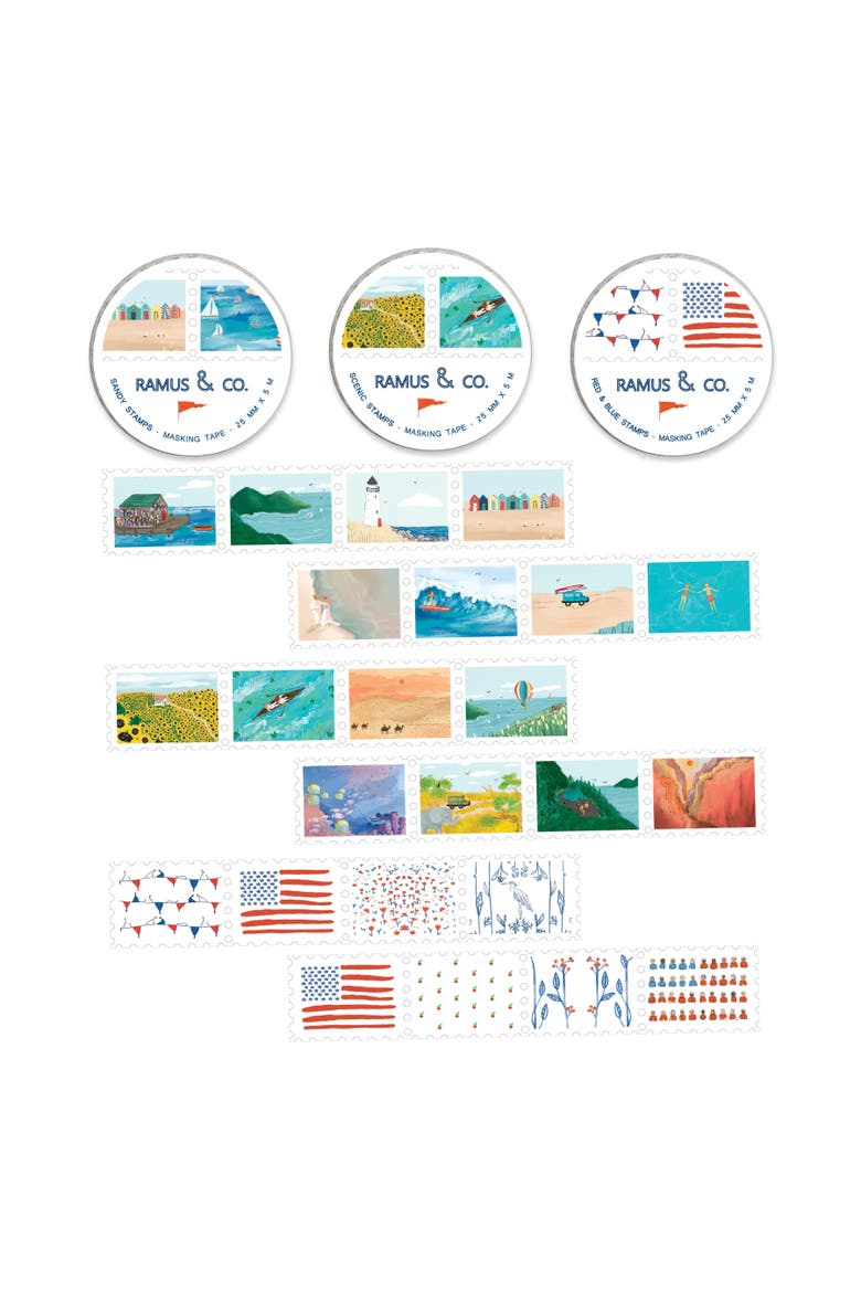 Everyday Masking Tape Roll of Perforated Stamps - 3ct Rolls, "Sandy" + "Scenic" + "Red & Blue", Main, color, Multi-Pack