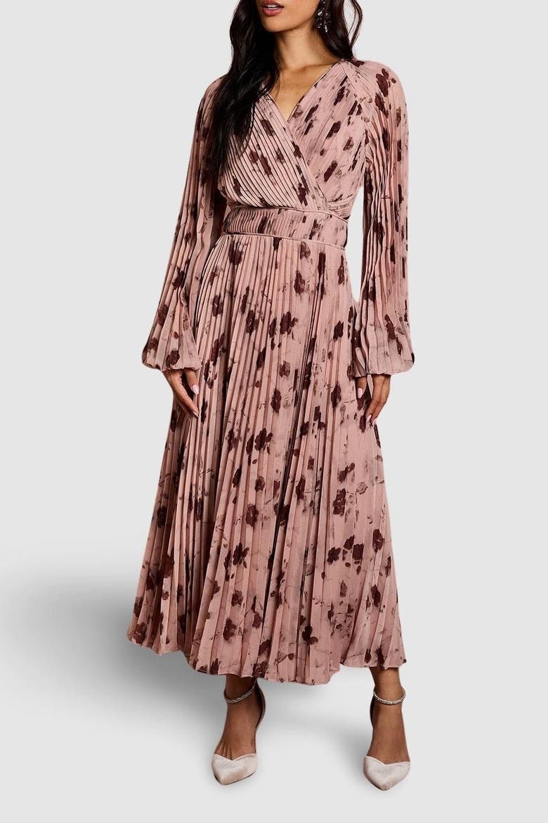 chiffon midi wrap dress Puff Sleeve Chiffon Wrap Midi Dress, Beige  Jolie Moi Wholesale