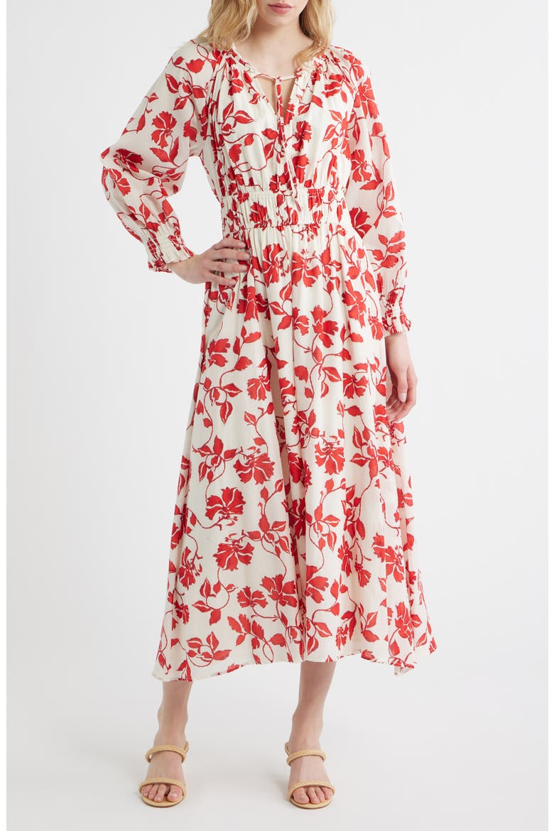 Matia Floral Long Sleeve Cotton Maxi Dress, Main, color, RED JASMINE