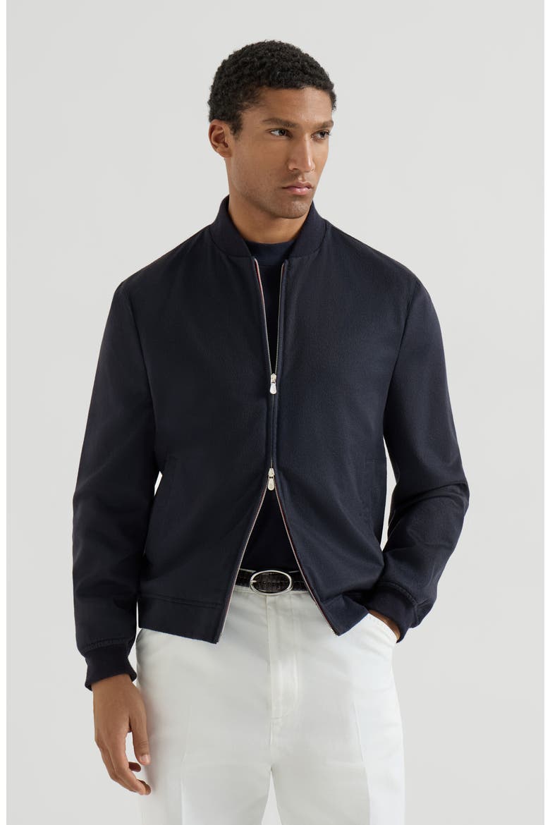 Lightweight cashmere flannel bomber jacket, Main, color, Navy Blue