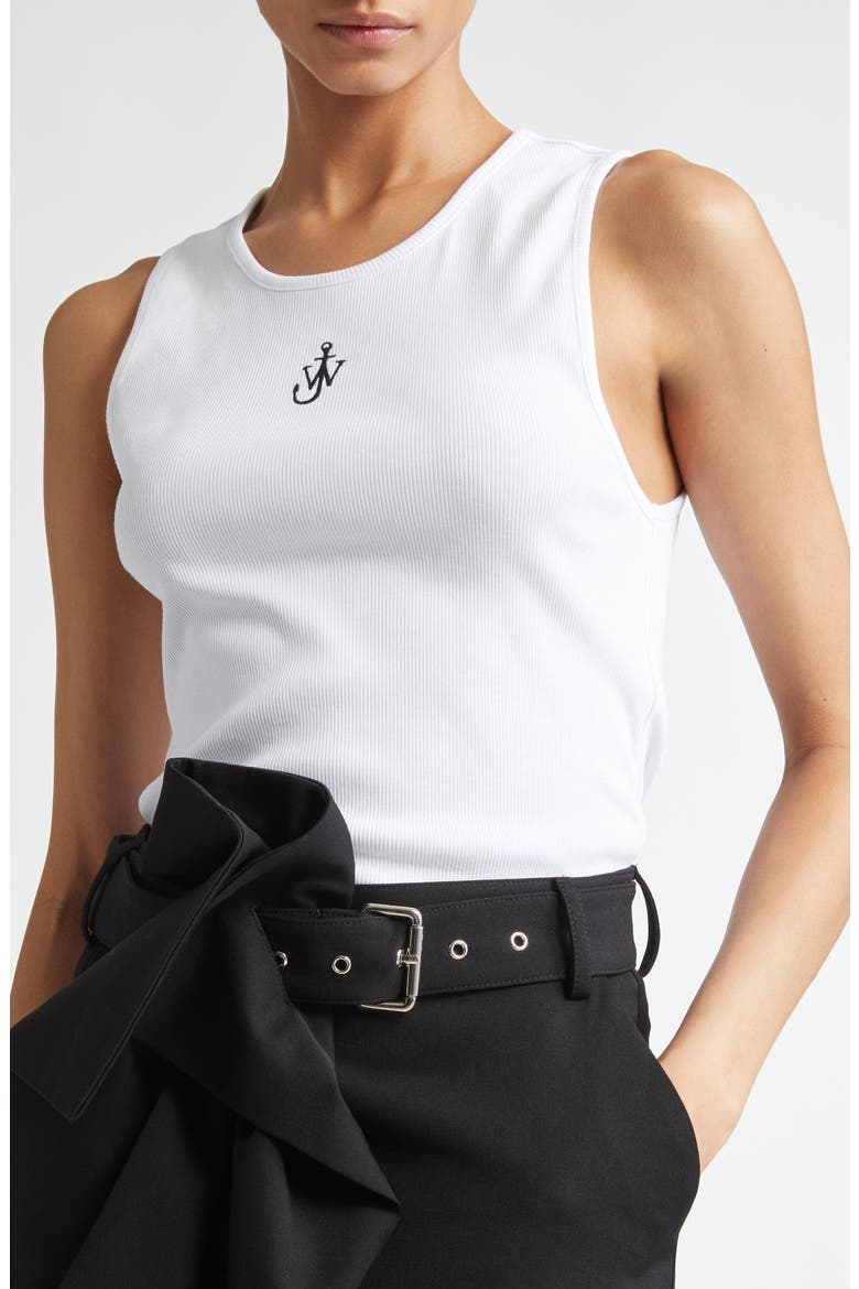 Embroidered Anchor Stretch Cotton Tank, Alternate, color, WHITE