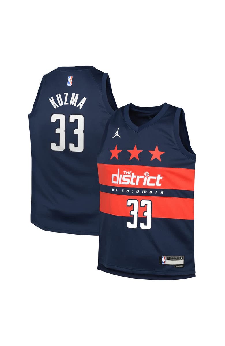 Jordan Brand Youth Jordan Brand Kyle Kuzma Navy Washington Wizards Swingman Jersey - Statement Edition, Main, color, 