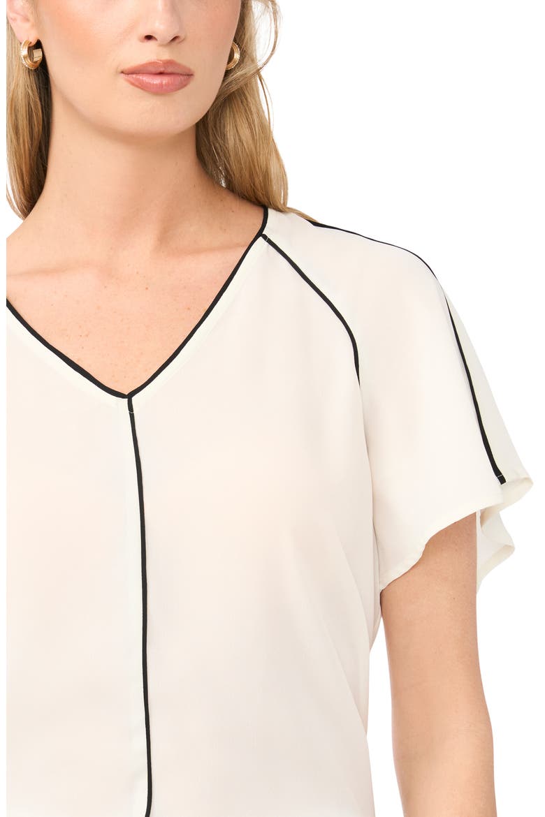 Piped Flutter Sleeve Top, Alternate, color, NEW IVORY