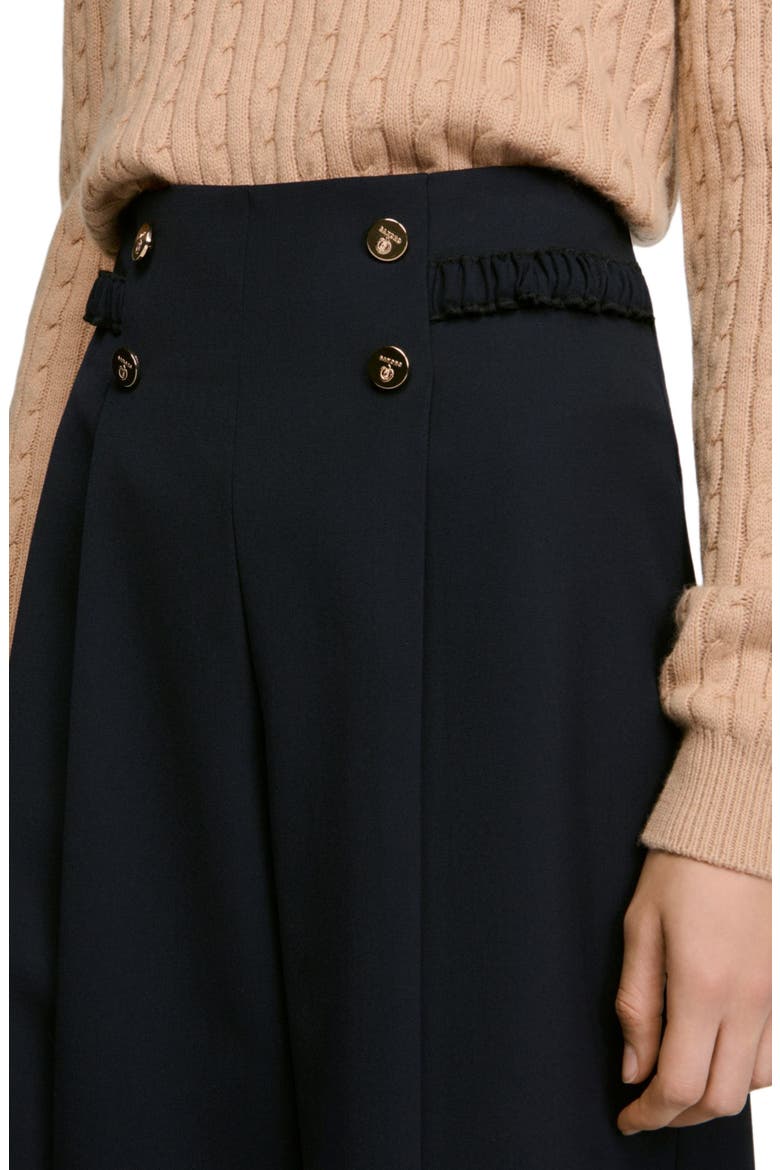 Buttoned wide-leg wool trousers, Alternate, color, Navy blue