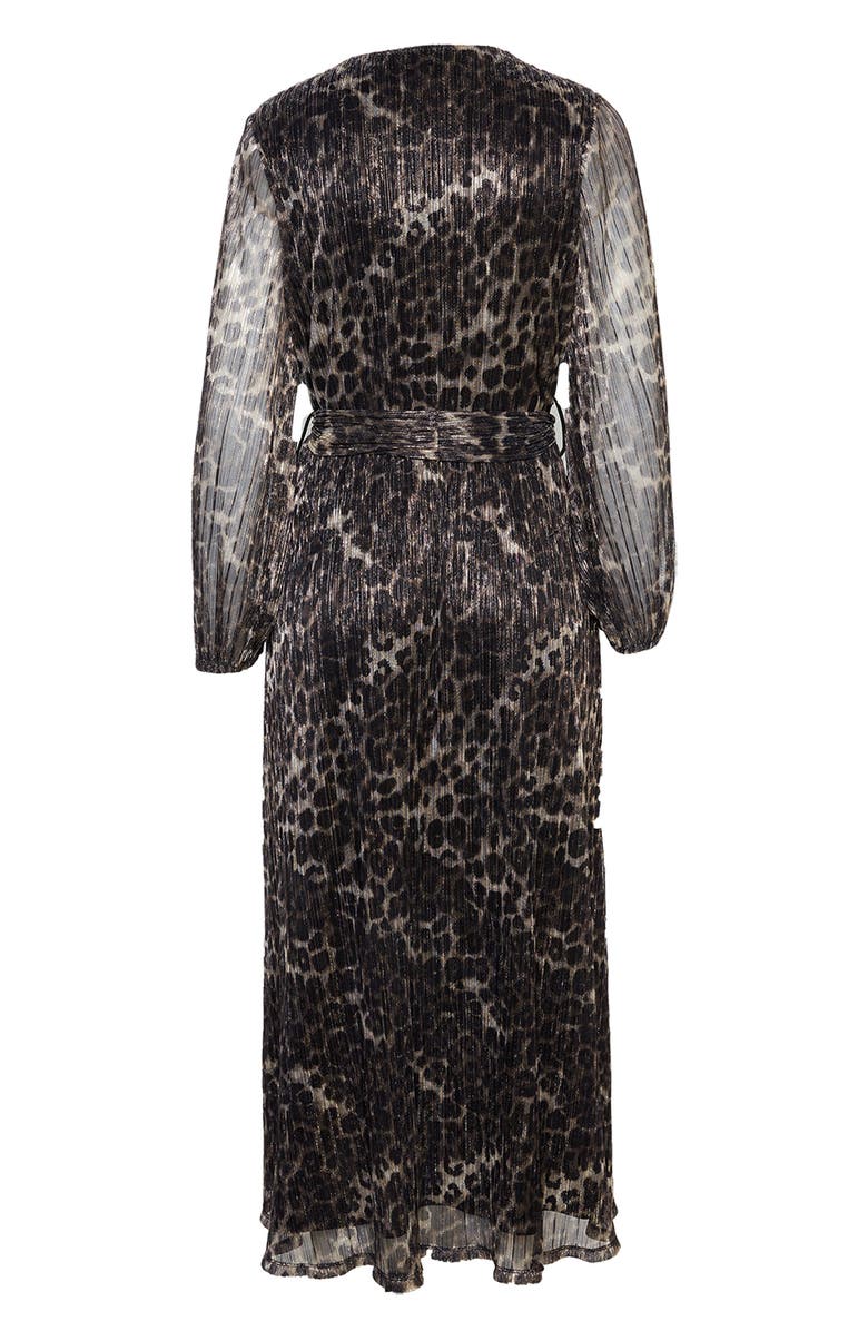 Bardot Metallic Stripe Leopard Plissé Midi Dress, Alternate, color, 