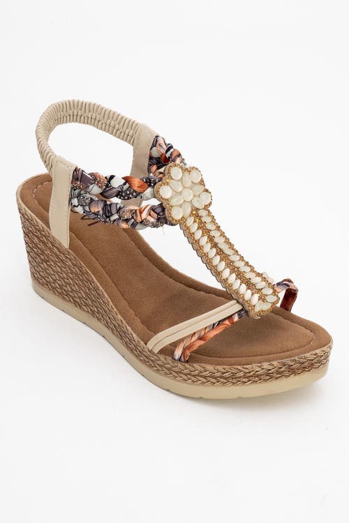 Prologue Shoes Sogno Rhinestone Espadrille Sandal in Beige Faux Leather at Nordstrom, Size 6