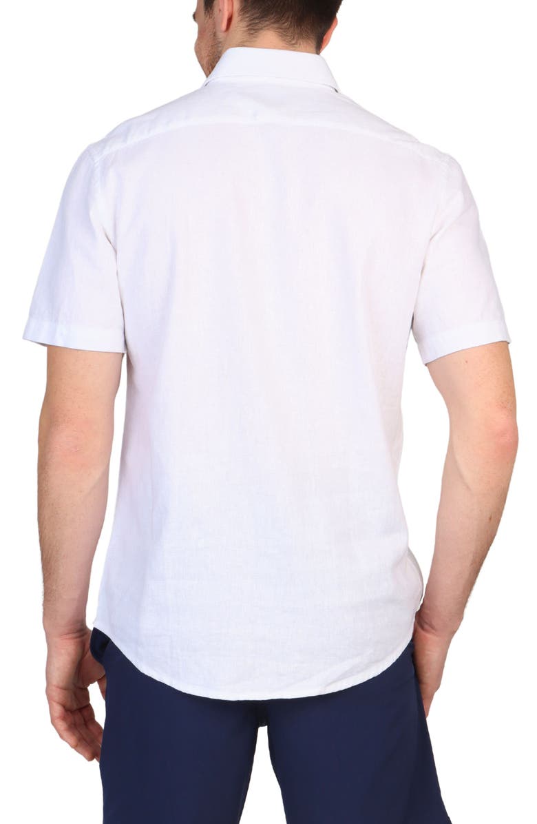 TailorByrd Solid Linen Blend Short Sleeve Button-Down Shirt, Alternate, color, Dove White