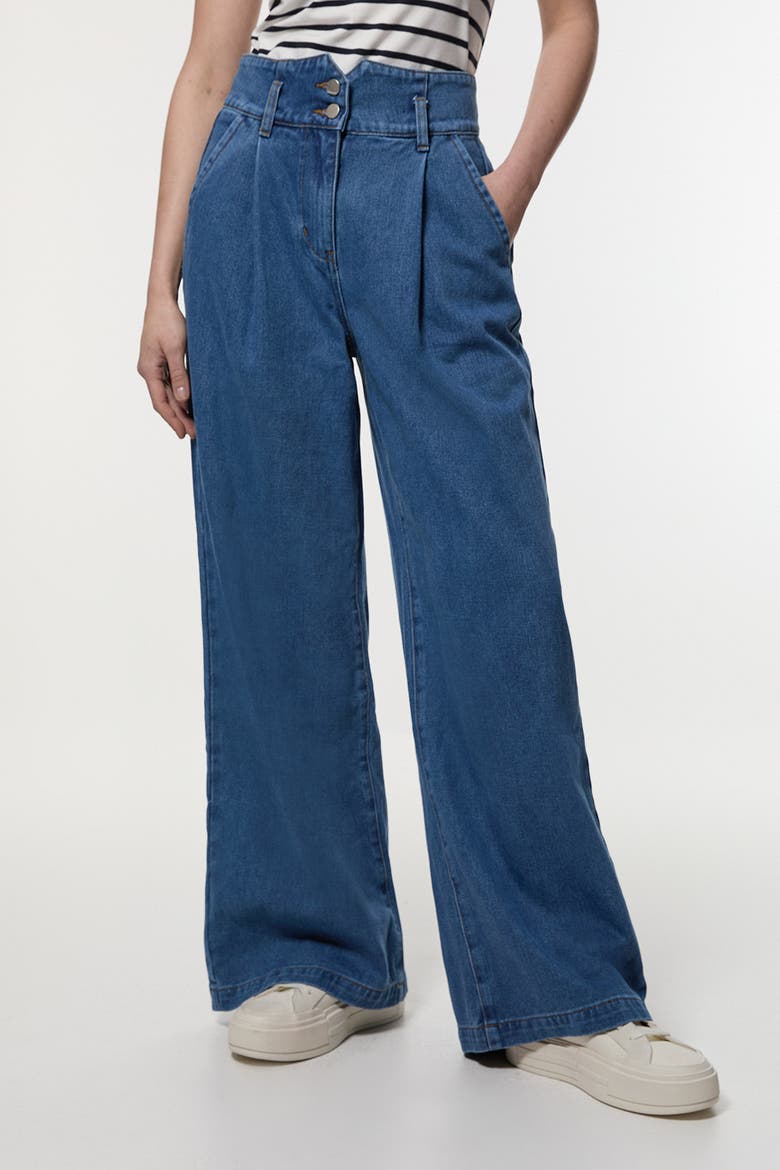 High Waisted Denim Wide Leg Jeans, Alternate, color, Mid Blue