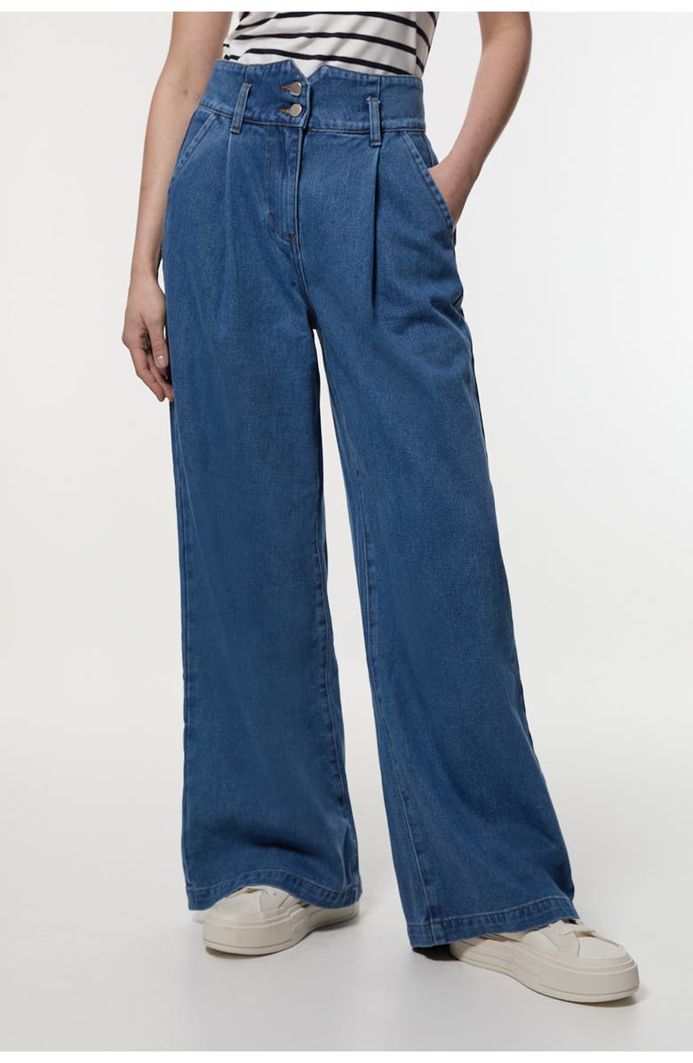 Karen Millen Denim Wide Leg Trousers, Alternate, color, Mid Blue