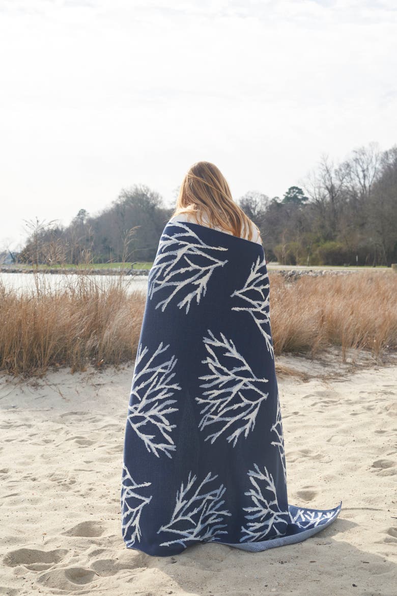 Coral Pattern Knit Throw Blanket, Alternate, color, Blue