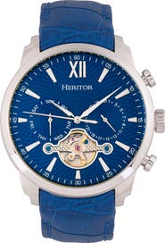 Heritor Automatic Arthur Semi-Skeleton Leather-Band Watch w/ Day/Date
