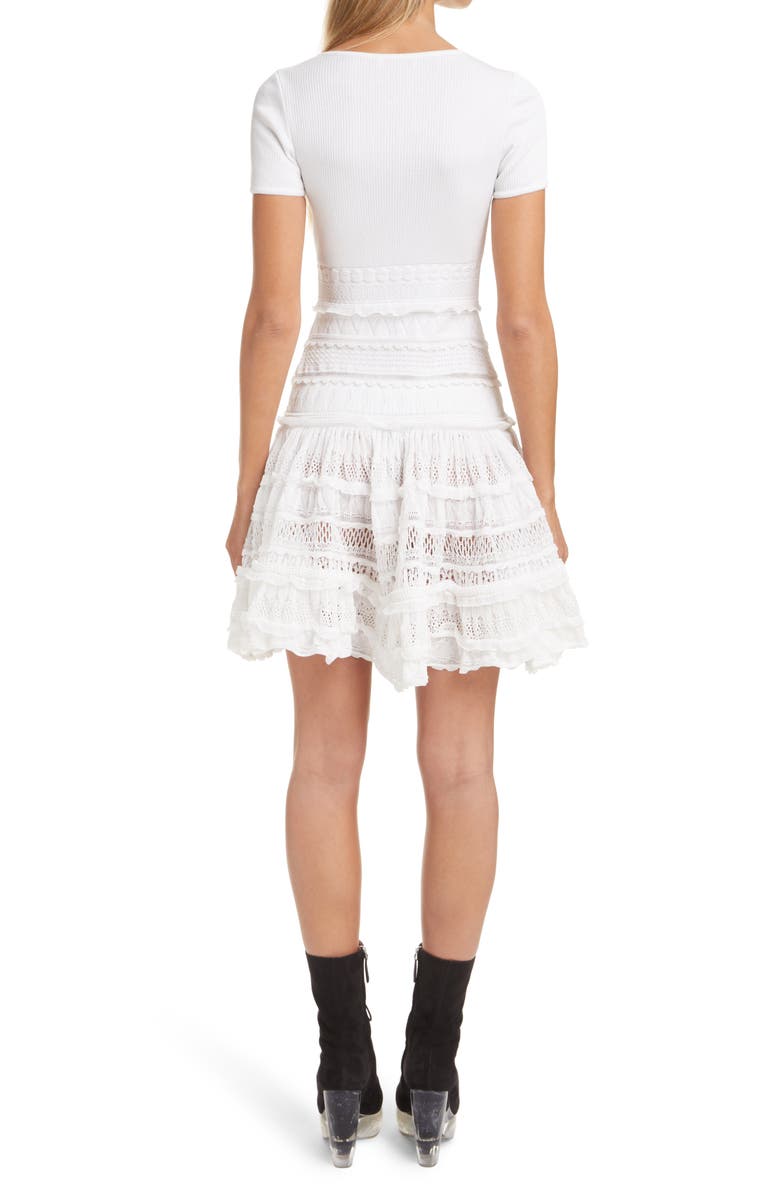 Alaïa Crinoline Fit & Flare Sweater Dress, Alternate, color, Blanc Optique