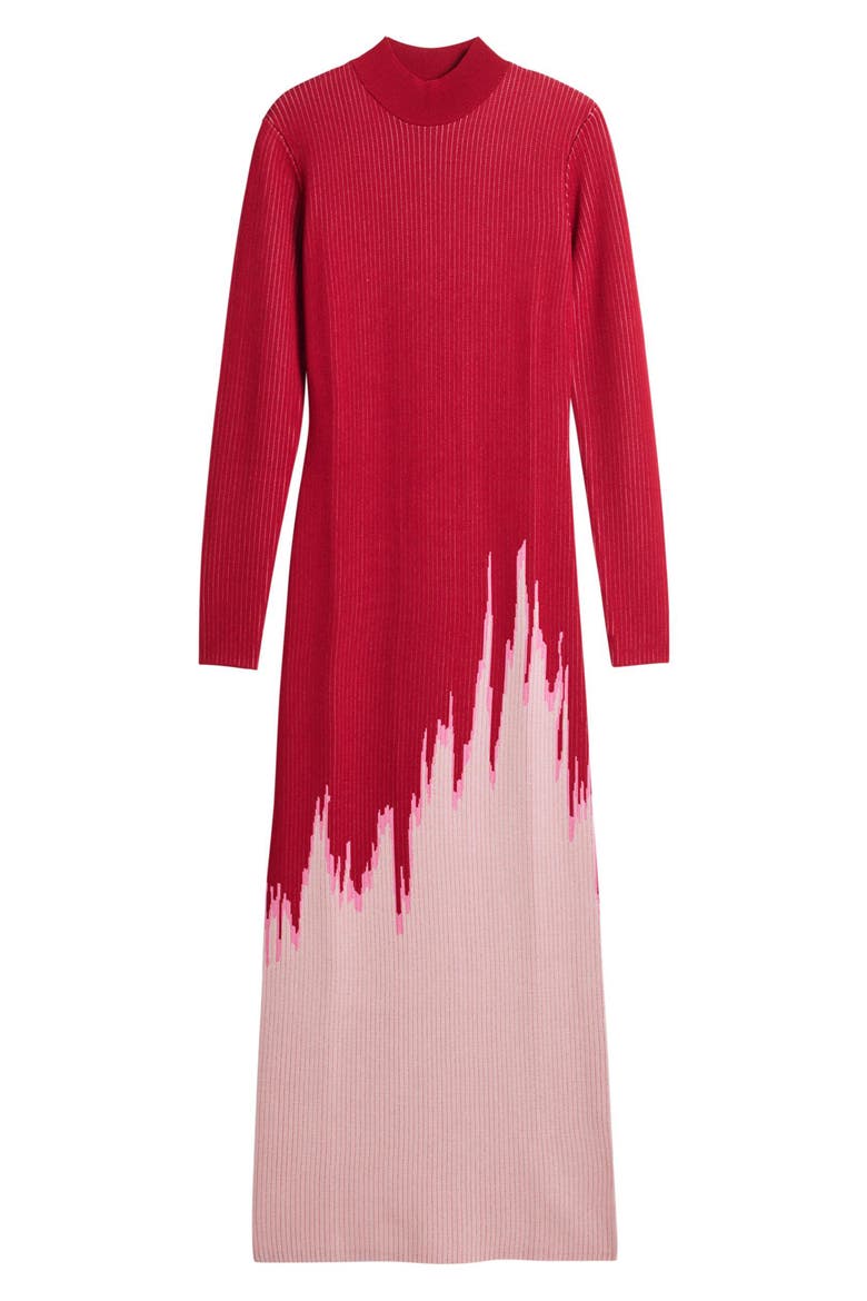 Mock Neck Maxi Ombré Sweater Dress, Alternate, color, RED