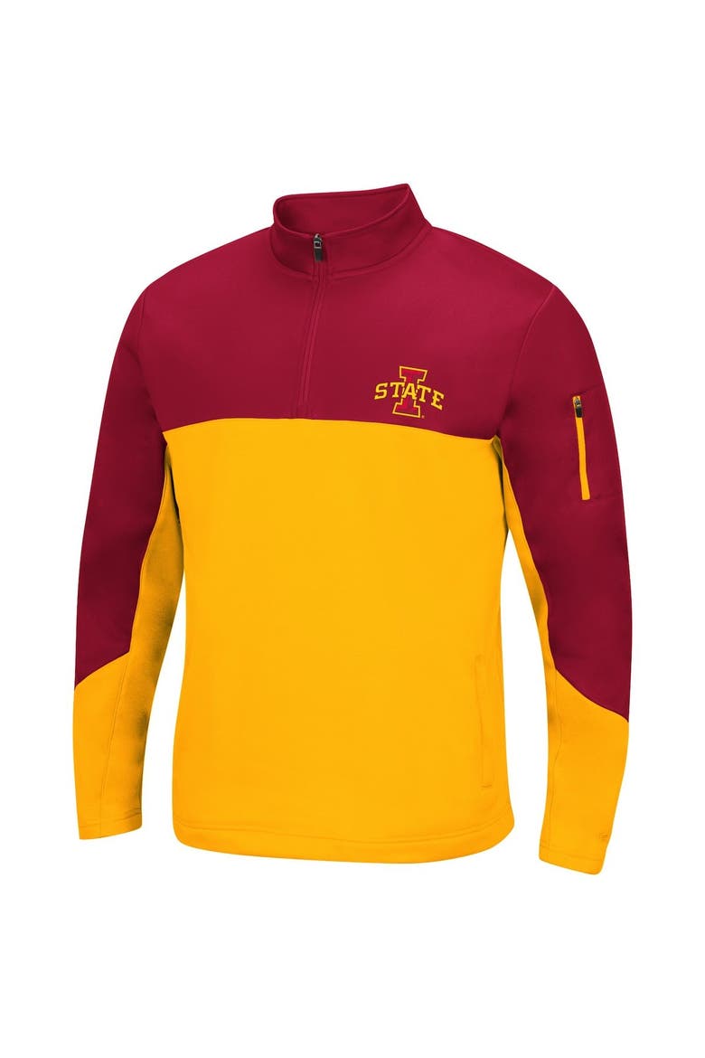 Men's Colosseum Cardinal/Gold Iowa State Cyclones Triple Dog Dare Quarter-Zip Jacket, Alternate, color, Cardinal