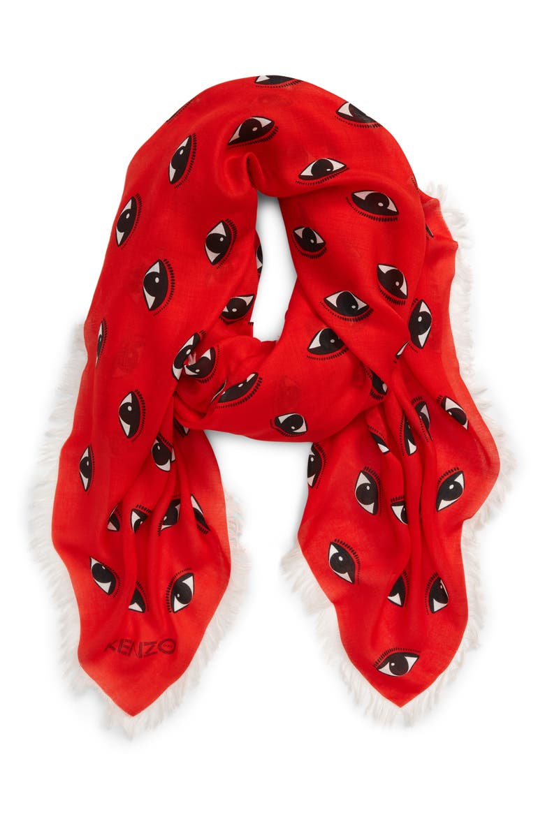 Multi Eyes Square Modal & Silk Scarf, Alternate, color, MEDIUM RED