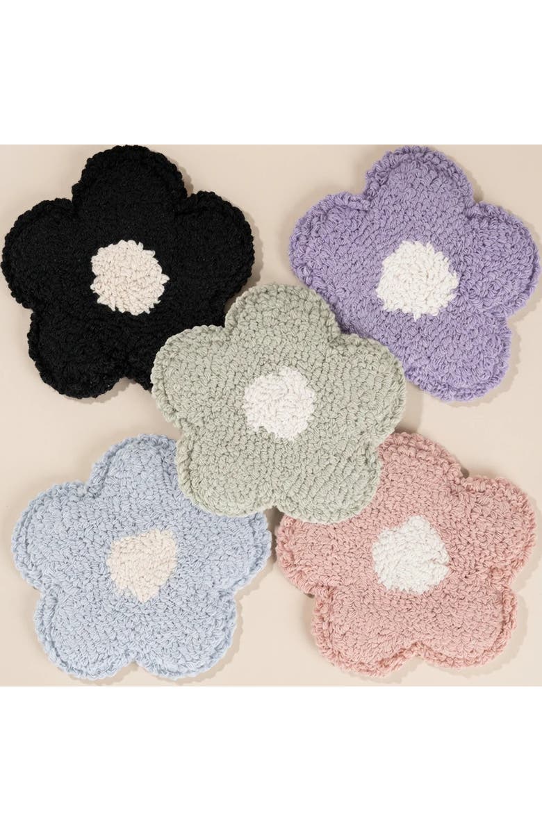 Sip Sip Hooray Cotton Daisy Tufted Mug Rug Coaster Set, Alternate, color, White