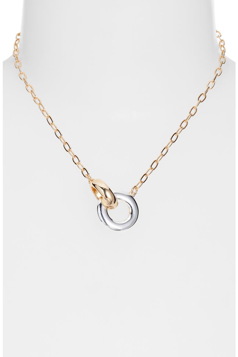 Polished Link Circle Necklace, Alternate, color, GOLD- SILVER