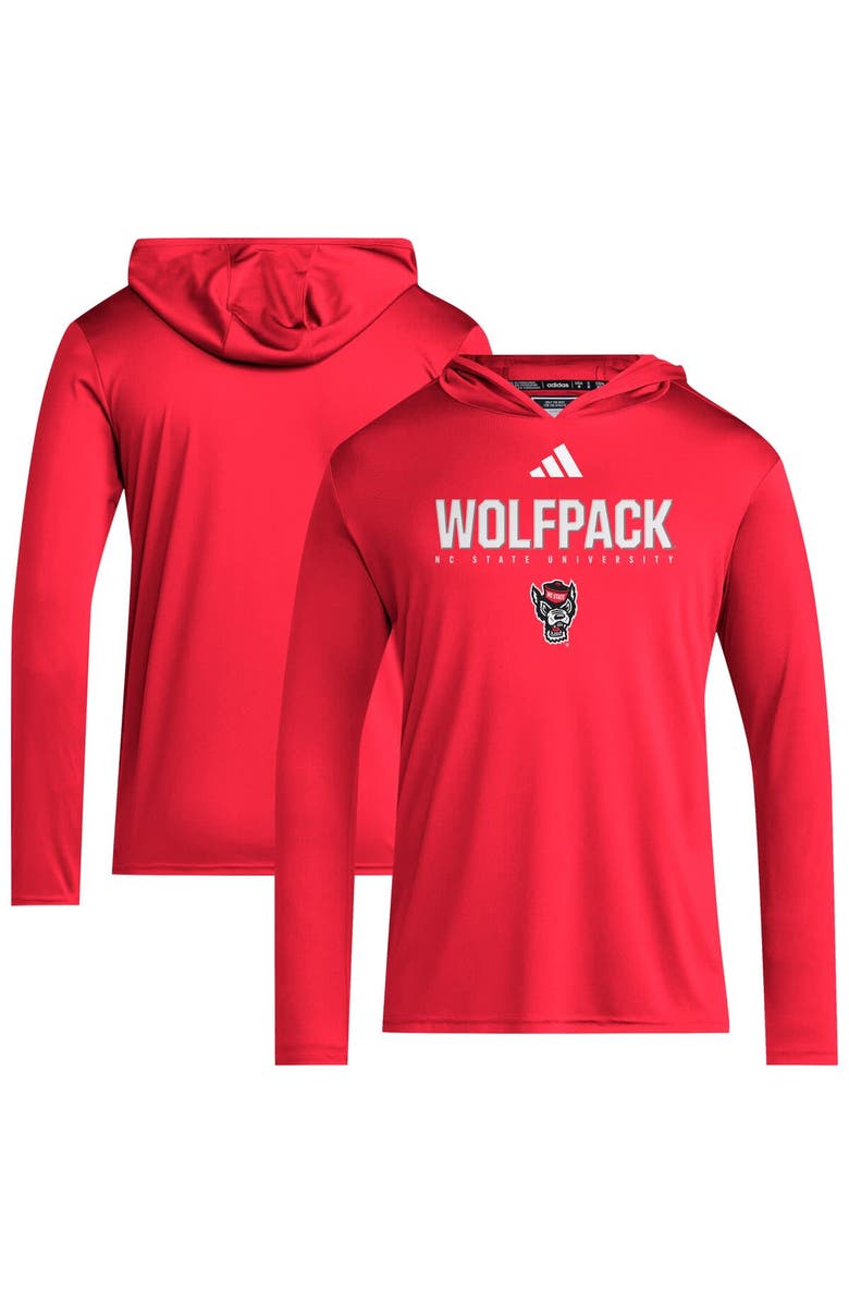 adidas Men's adidas Red NC State Wolfpack 2025 AEROREADY Sideline Training Long Sleeve Hooded T-Shirt, Main, color, Red