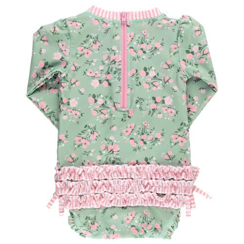 Rufflebutts Toddler Girls Long Sleeve Upf50+ One Piece Rash Guard In Tea Roses