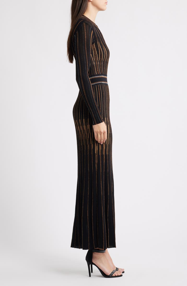 Elie Tahari The Alicia Long Sleeve Metallic Stripe Sweater Dress, Alternate, color, 