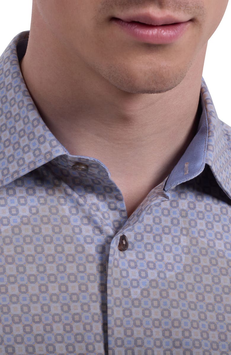 Bugatchi Jimmy OoohCotton<sup>®</sup> Geo Print Button-Up Shirt, Alternate, color, Sand