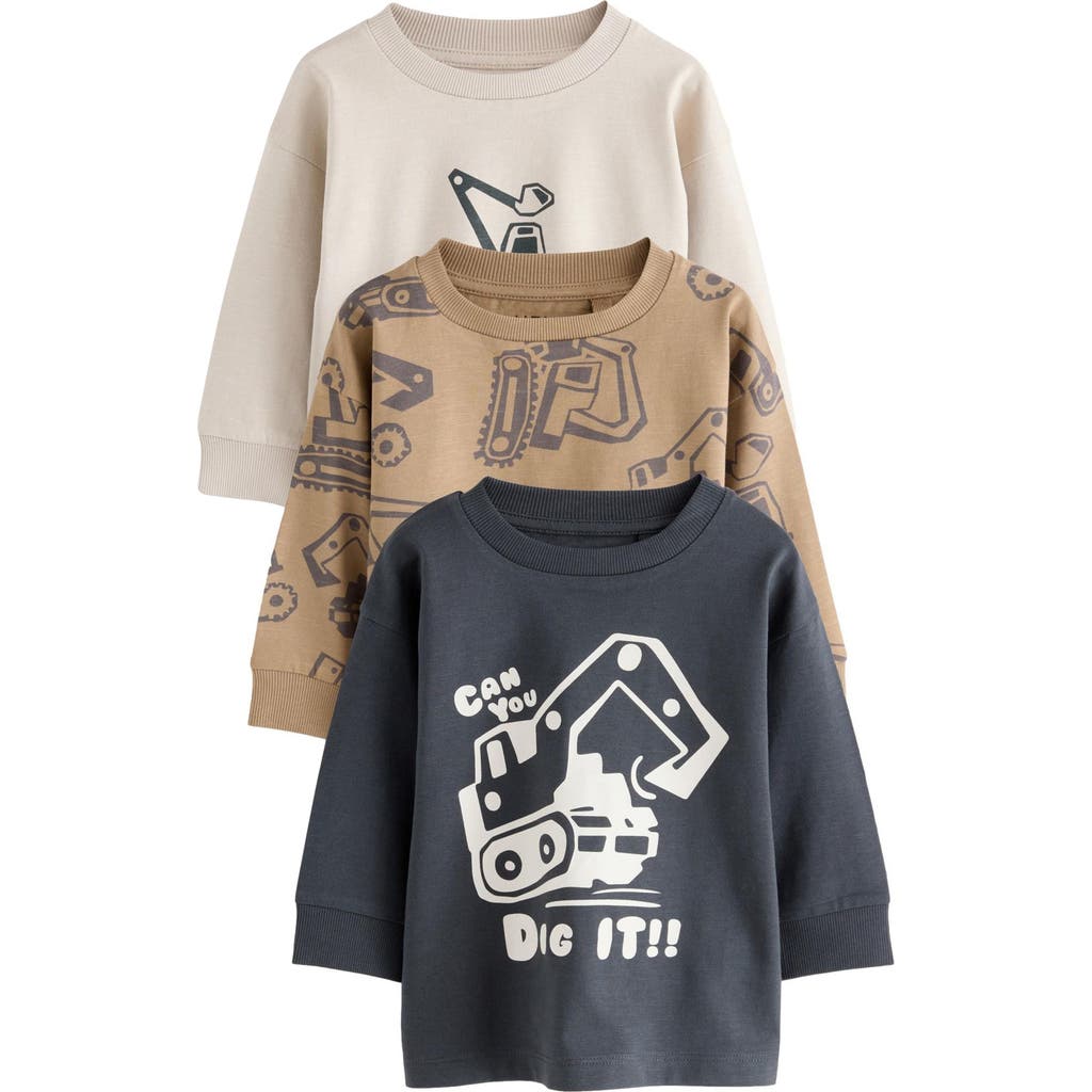 Next Kids' Assorted 3-pack Digger Cotton Graphic T-shirts In Green